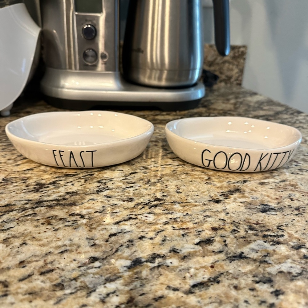 Rae Dunn White Ceramic Cat Bowls